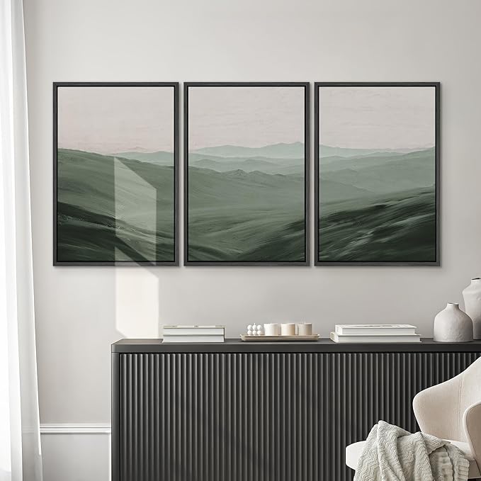 SIGNWIN Framed Canvas Print Wall Art Set Rolling Green Mountain Hill Environment Nature Wilderness Photography Modern Art Chic Landscape for Living Room, Bedroom, Office - 16"x24"x3 Black