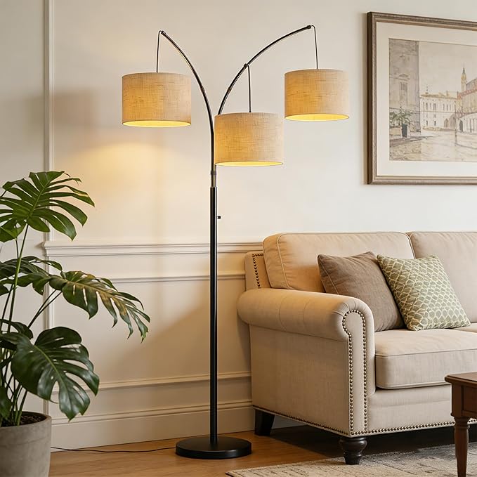 80 Inch Arc Floor Lamp with Remote Control, 3-Light Dimmable Standing Lamp for Living Room, 2400LM Super Bright Tree Lamp for Bedroom, Modern Tall Floor Lamp with Adjustable Arms&Weighted Base
