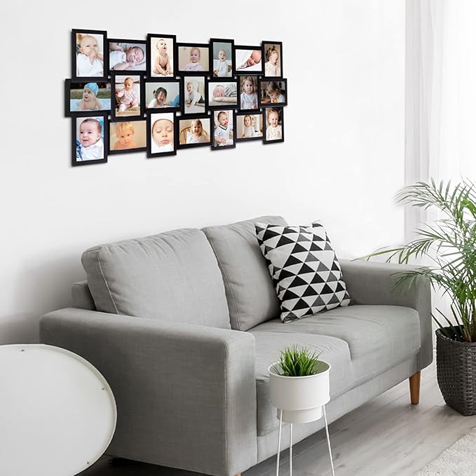 HELLO LAURA Picture Frames Collage Wall Decor - 21 Picture Collage Frames for 4x6 Photos Display Wall Hanging Gallery Frame Set Photo Collage Frame for Home Living Room - Black