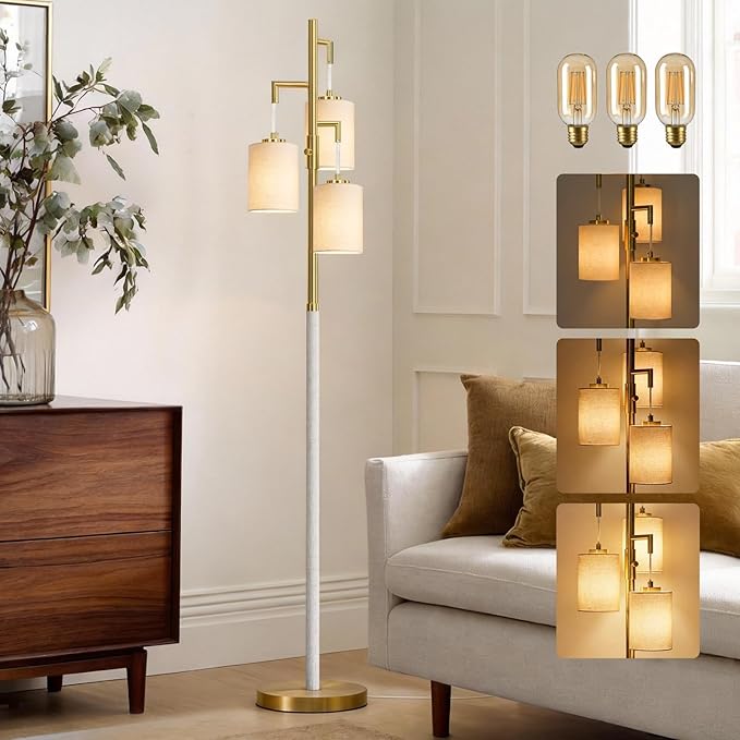 70" Dimmable Floor Lamp Wood Floor Lamps for Living Room Bedroom Mid Century Modern Floor Lamp Gold Standing Lamp Tall Lamps for Office Nursery Reading Elegant Stand Up Lamp, 3 Bulbs Included