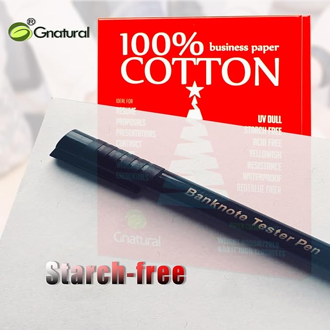 100% Cotton, Gnatural 8.5 x 11 Inch, 20lb/80GSM,with Red & Blue Fiber, Waterproof for Inkjet and Laser Printing Paper - 120 Sheets Starch Free