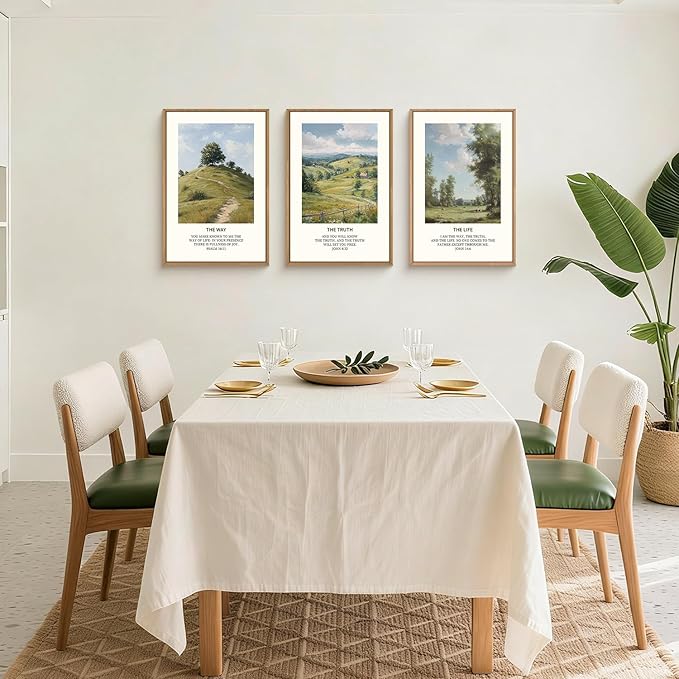 Large Christian Bible Framed Canvas Wall Art Set,Jesus Verse Vintage Wall Decor,Nature Scripture Landspaces Art Prints,Religious Artwork for Living Room,Dining Room,Farmhouse-24 x36 x3