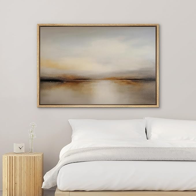 SIGNWIN Framed Canvas Print Wall Art Golden Brown Abstract Water Landscape Illustrations Minimalism Decorative for Living Room, Bedroom, Office - 16"x24" Natural