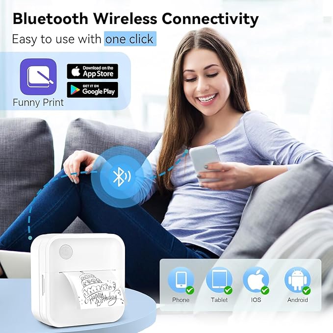 Label Maker Machine with Tape - Inkless Mini Bluetooth Label Printer with Multiple Templates, Wide Waterproof Labels, Portable Thermal Sticker Labeler for School Home Office Kitchen Organization