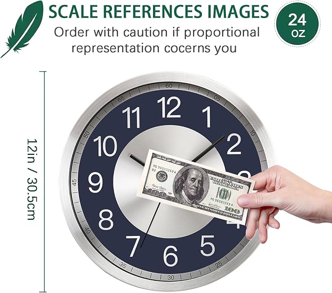 Silent Wall Clock Battery Operated,Modern Metal Wall Clock Decorative for Living Room/Kitchen/Home/Office/School,12 inch