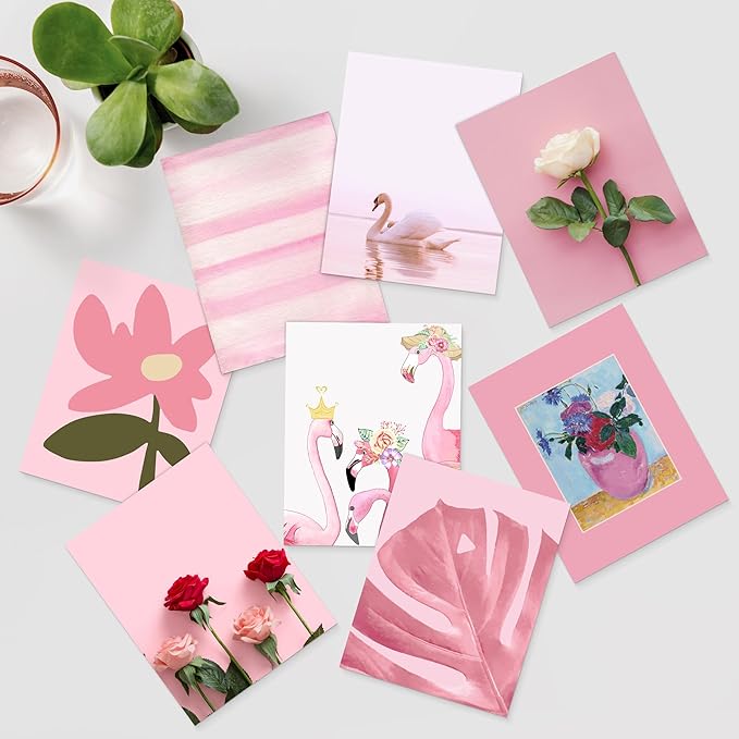 SIGNWIN Adhesive Canvas Poster Bathroom Decor, Wall Art Room Decor Multicolor for Living Room, Bedroom, Office Pink Swan Botanical Flower Daisy Rose Monstera Nature Abstract Shapes - 12"x16"x 8