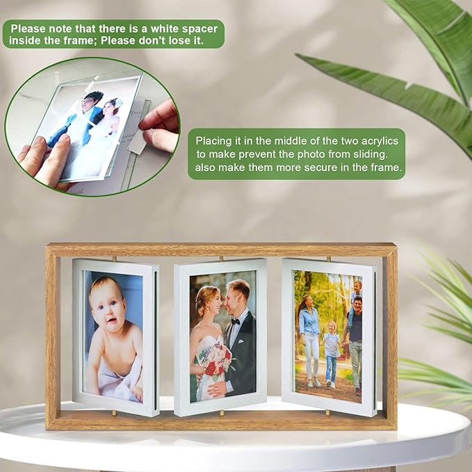 ZEEYUAN 4x6 Rotating Picture Frame Desktop Rustic 4x6in Wooden Photo Frames, Double Side-Display 6 Photos, Floating 4x6 Collage Family PictureFrame for Tabletop Display