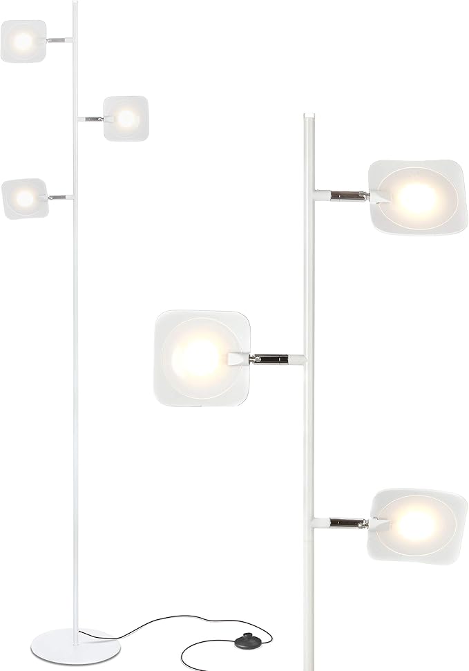 Brightech Tree Floor Lamp for Living Rooms & Offices, Dimmable Standing Lamp for Bedroom Reading, LED Spotlight Floor Lamp, Tall Lamp with Adjustable Panels for Minimal Space Use - White