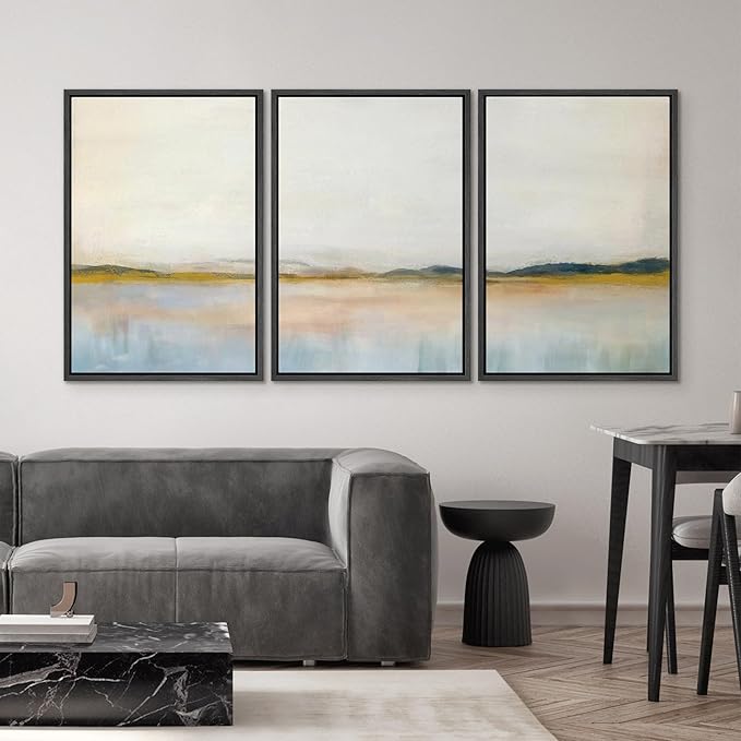 SIGNWIN Framed Canvas Print Wall Art Set Grunge Watercolor Pastel Lake Landscape Nature Abstract Illustrations Fine Art Decorative Nordic Rustic for Living Room, Bedroom, Office - 16"x24"x3 Black