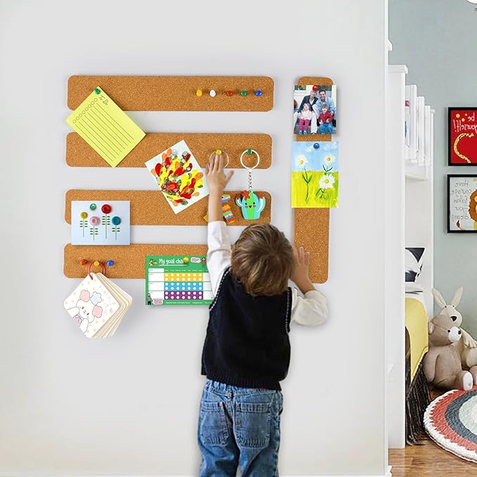 5 Pcs Corkboard Strips for Walls, Self-Adhesive Small Cork Board for Walls with 30 Pushpins, Perfect for Home Classroom Office