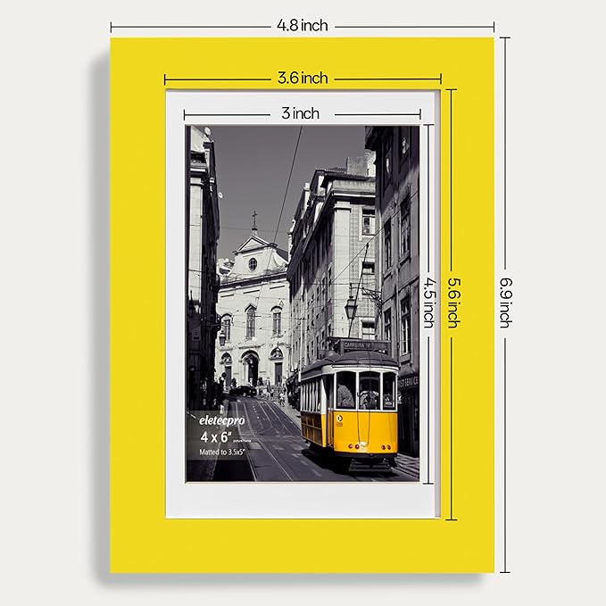 eletecpro 4x6 Picture Frames Set of 10, Picture Frames Collage Wall Decor Display 3.5x5 Photo with Mat or 4x6 without Mat, Home Decor Gallery Frame for Table Top or Wall Mounting, Yellow