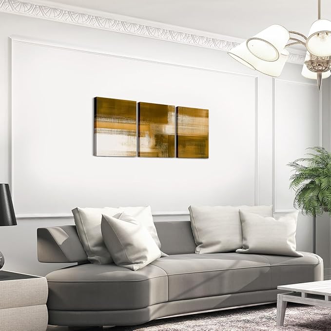 jejeloiu Yellow Abstract Art 3 Piece Canvas Wall Art for Living Room Bedroom Modern Art Picture Wall Decor 12"x16"x3pcs Abstract Oil Painting Office Decorations Artwork Posters