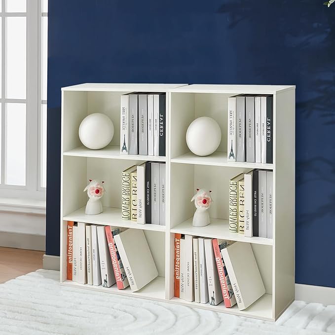 Bookshelves and Bookcases,3-Tier Double Open Storage Shelf, Floor Standing Display Storage Shelves for Home Office, Living Room, Bedroom