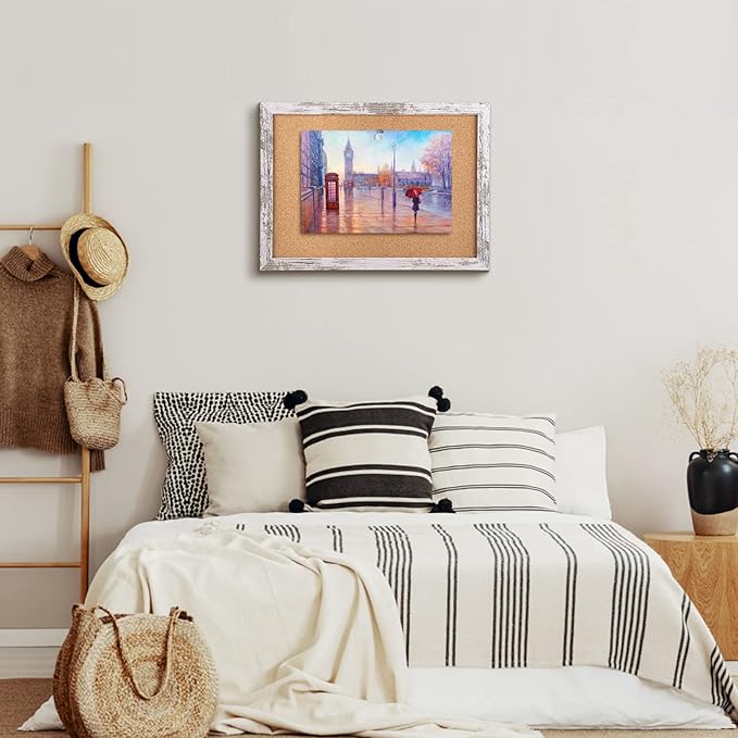 Cork Board Bulletin Board, 17x13 inches Decorative Hanging Framed Cork Boards for Walls, Pin Board Vision Board for School Home Office, Bulletin Board with White Wood Frame (4333,WH,1pc)