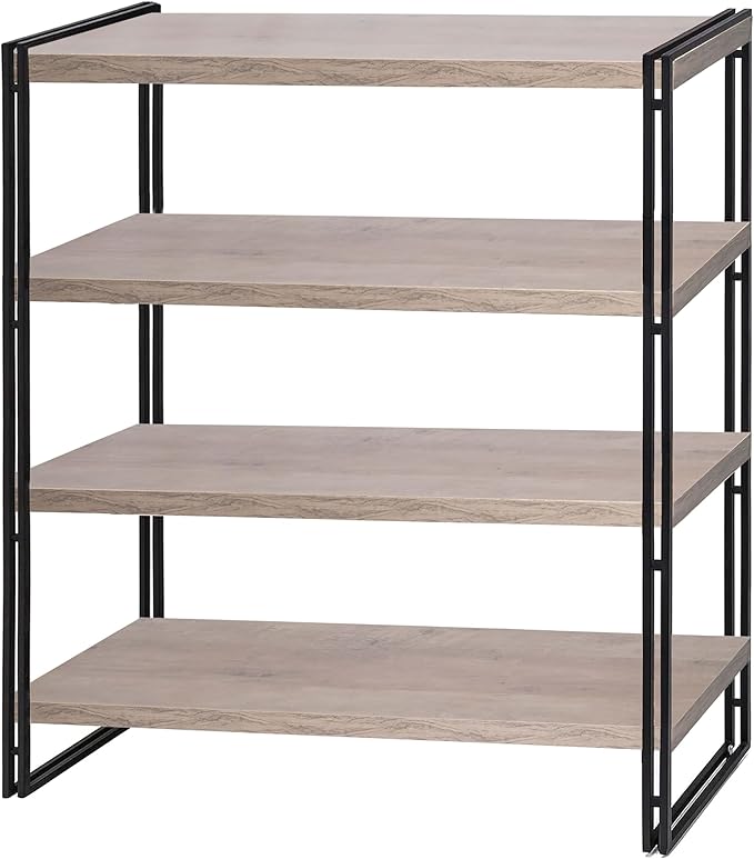 47" 4-Tier Bookshelf Rustic Wood and Metal Industrial Bookshelf for Home Office, Bedroom, Kitchen, Bathroom (Light Grey, 4-Tier)