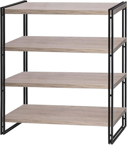 47" 4-Tier Bookshelf Rustic Wood and Metal Industrial Bookshelf for Home Office, Bedroom, Kitchen, Bathroom (Light Grey, 4-Tier)