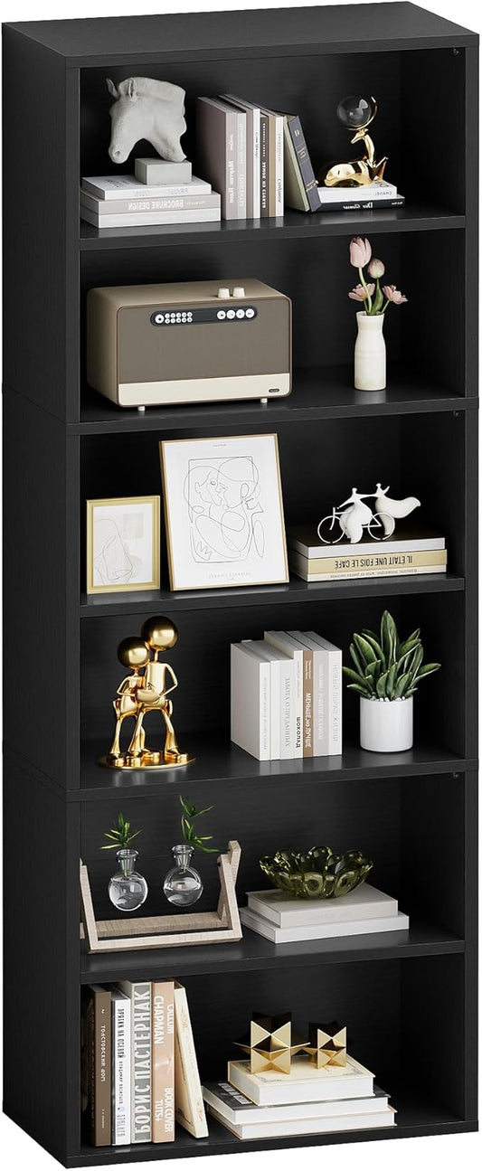 YESHOMY Industrial 6 Tier Bookcase, 71" Tall Black Bookshelves Open Frame, Basic Floor Standing Bookcases & Bookshelf for Home Office, Living Room, Bed Room
