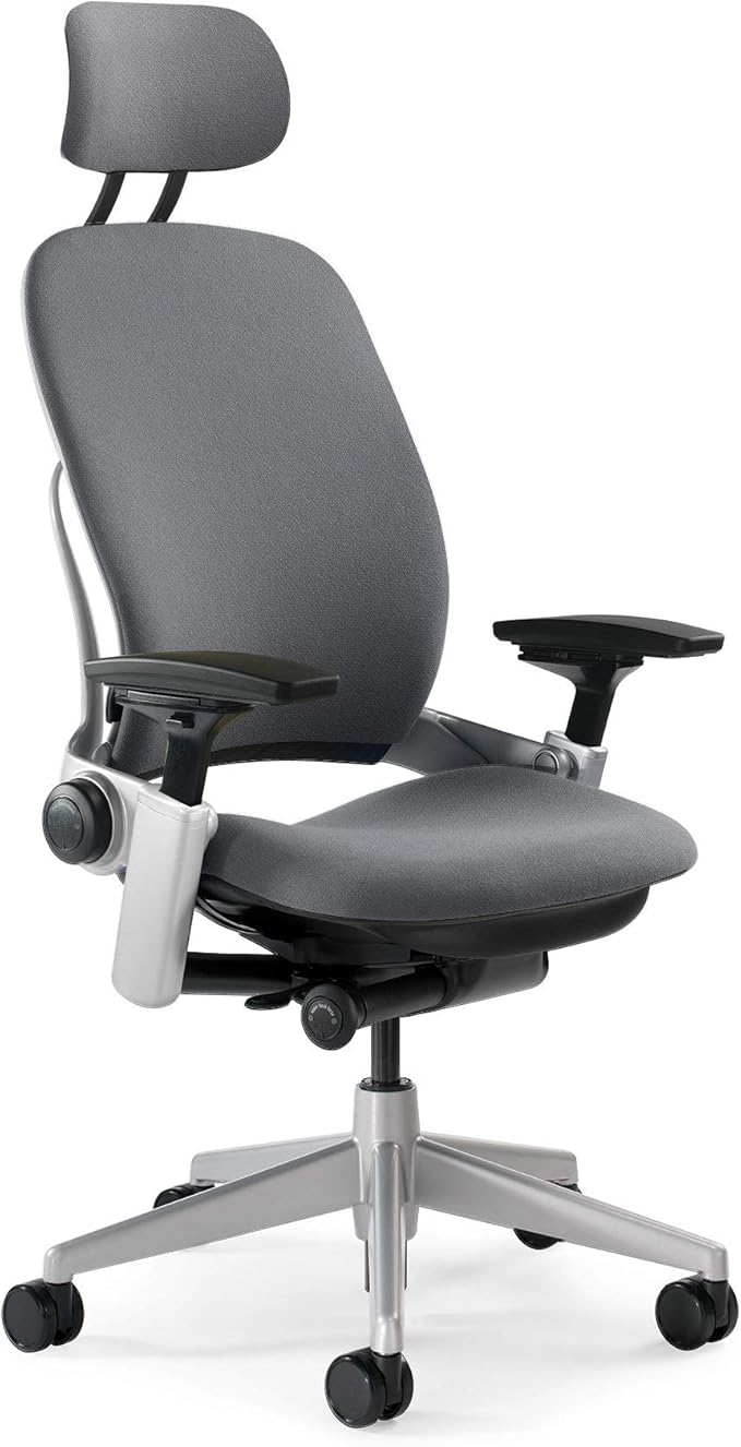 Steelcase Leap Task Chair: Platinum Base - 4D Adjustable Arms - Headrest - Hard Floor Casters