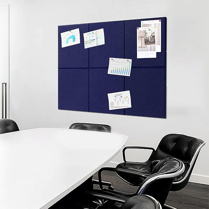 Large Cork Bulletin Board Alternative, 6 Pack 12"X12" Felt Bulletin Boards, Dart Wall Protectors with 30 Pcs Safe Removable Adhesive Tabs Pcs for Office Wall, School, Home Decor,Blue