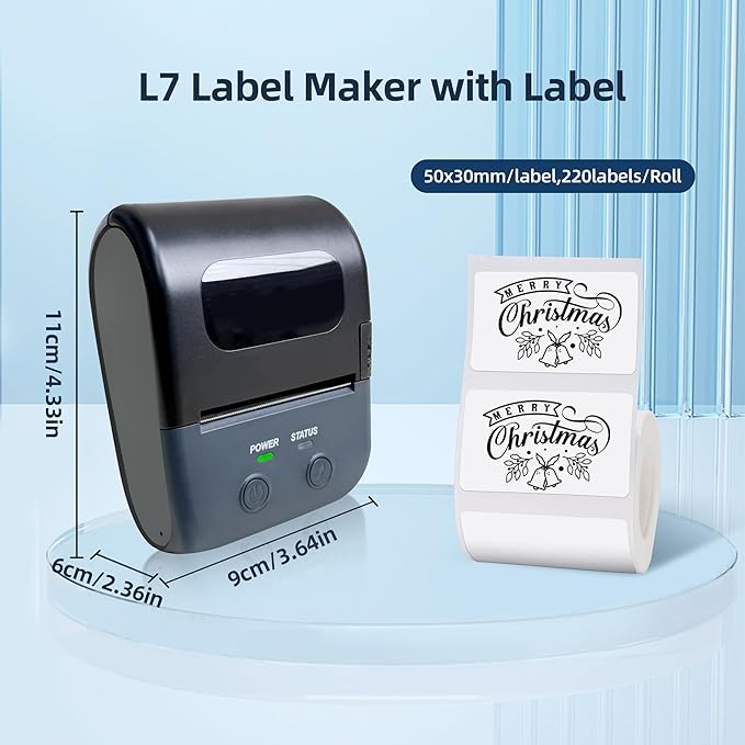 L7 Label Maker Machine with Tape, Thermal Label Printer Easy to Use for Office, Home, Business, 2 Inch Label Maker with 1 Roll of 1.97 * 1.18inch White Label Paper