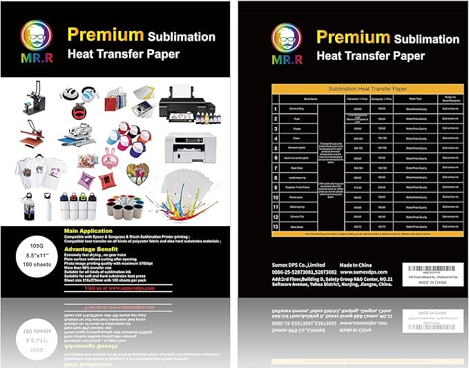 MR.R Premium Sublimation Heat Transfer Paper for Epson and Sawgrass,105gsm 8.5"x11" 100 sheets USA Letter Size per pack