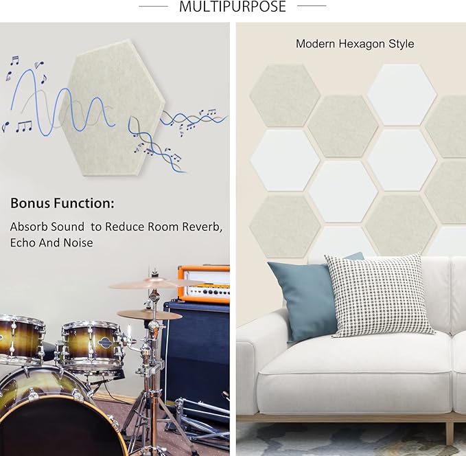 BXI Hexagon Felt Bulletin Board - 14.2 X 12.3 X 3/8 Inches 6 Pcs Self-Adhesive Poster Cork Board 30 Push Pins, Thick Pin Tiles Display Vision Board, Photo Picture Panels for Home Office Classroom