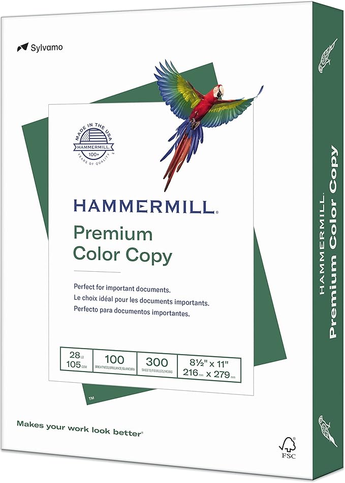 Hammermill Printer Paper, Premium Color 28 lb Copy Paper, 8.5 x 11-1 Pack (300 Sheets) - 100 Bright, Made in the USA, 102700R