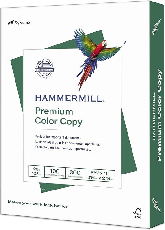 Hammermill Printer Paper, Premium Color 28 lb Copy Paper, 8.5 x 11-1 Pack (300 Sheets) - 100 Bright, Made in the USA, 102700R