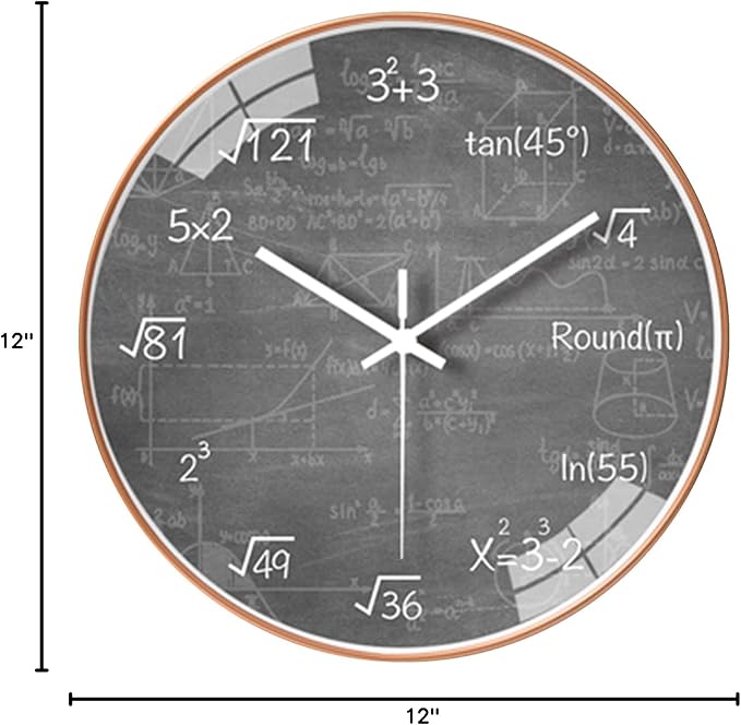 12 Inch Math Wall Clock Silent Non Ticking Movement Quality Quartz Wall Clock for Home/Kitchen/Office/Classroom/School/Living Room Wall Decorations