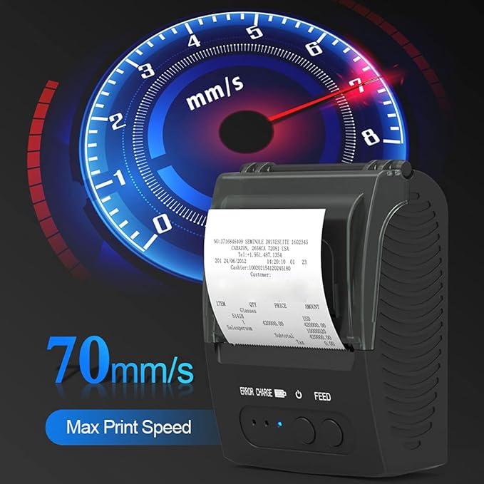 Fockety 58mm Paper Thermal Printer, 203dpi Inkless Printer Paper Printer for Phone, Laptop, 90mm s 2000mAh Portable Printer Printer Mobile Printer for Office, Travel (US