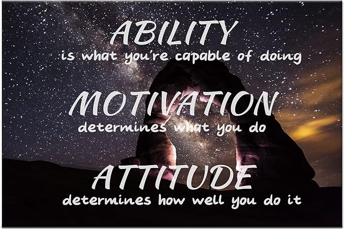 QYHART Ability Attitude Motivation Canvas Wall Art Painting Inspirational Posters Pictures Prints Artwork for Living Room Office Decor Framed Ready to Hang [18''Wx 12''H]