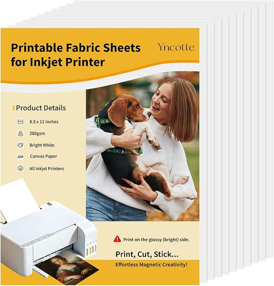 15Pcs Canvas Printer Paper for Inkjet Printers, 8.5x11 Inch Bright White 280gsm Printable Fabric Sheets Tear-Resistant, Print with Glossy Side for Photo Art Sketch Printing