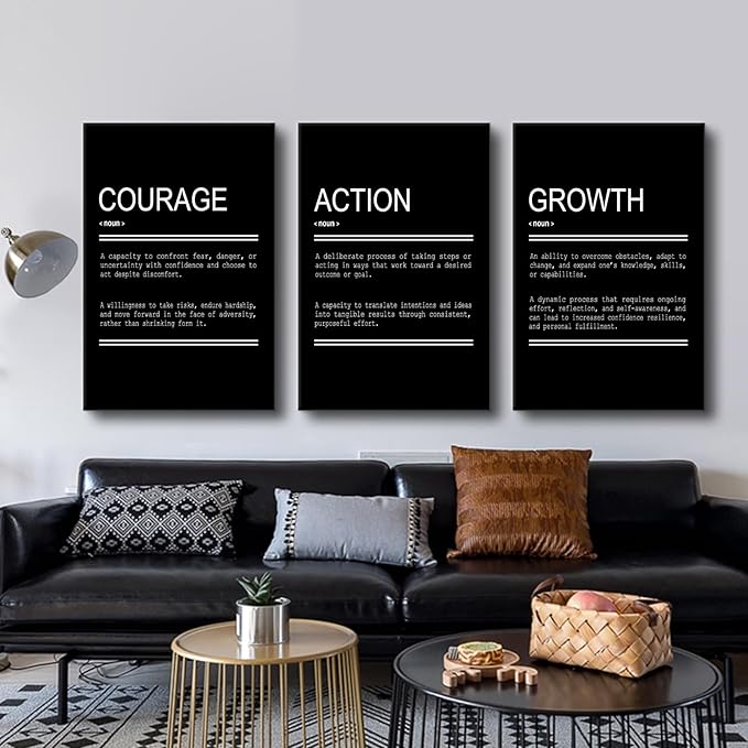 3 Pieces Motivational Entrepreneur Quotes Inspirational Canvas Wall Art Picture Painting Courage Action Growth Poster Print for Living Room Office Gym Wall Decor Stretched and Framed [72''Wx36''H]