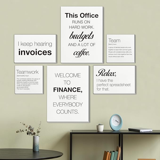 Nvhai Teamwork Wall Art for Office Finance Team Canvas Posters Set of 6 Framed Modern Accounting Office Artwork Wall Decor, Accountant Gifts, Multiple dimensions