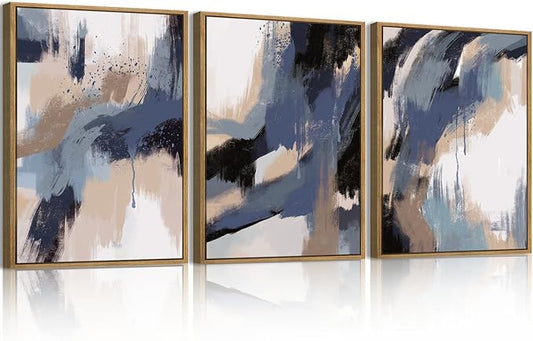 BINCUE Blue Neutral Wall Art Blue Abstract Wall Decor Modern Abstract Artwork for Living Room Bedroom Office 12x16 Inch Set of 3