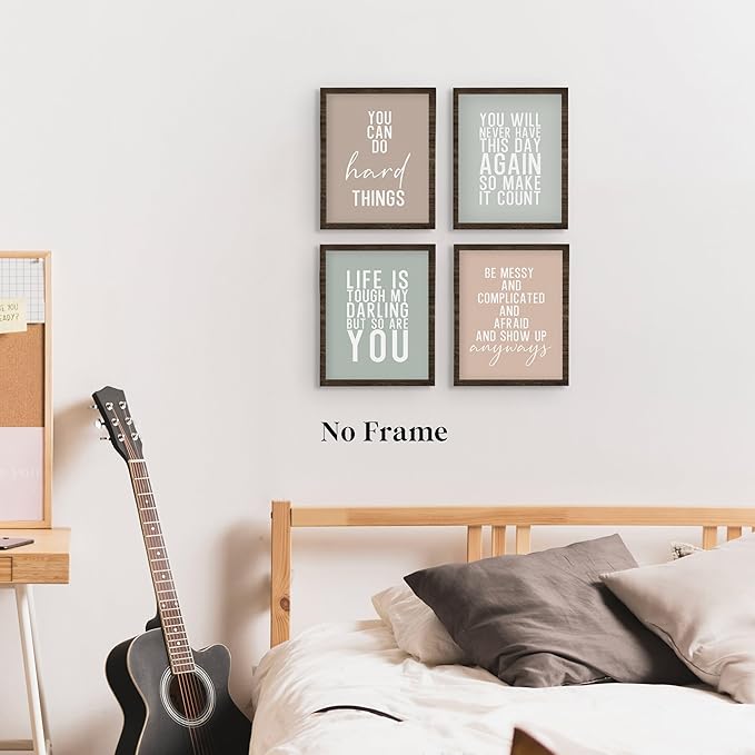QLMX Boho Office Inspirational Wall Art Prints Set of 4, Motivation Wall Decor, Positive Affirmations Prints Decor, Inspiration Poster for Office Women Men Bedroom 8”x10” Unframed