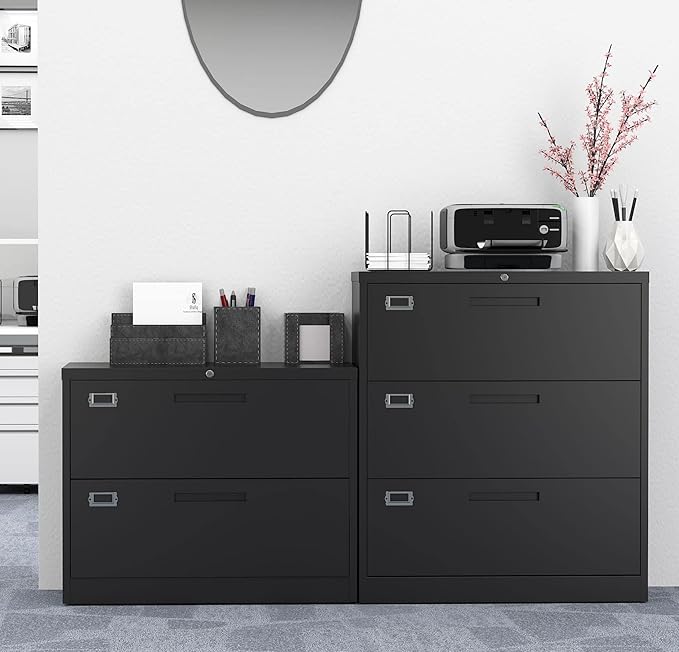 MIIIKO Lateral File Cabinet 3 Drawer, Metal Filing Cabinet with Lock for Home Office, Large Storage File Organizer for Hanging File Folders,Easy Assemble