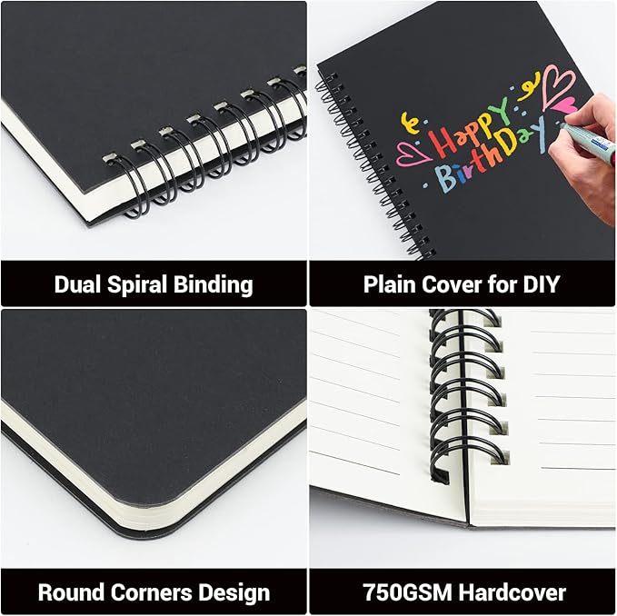 EUSOAR Spiral Notebook, A5 1pack 160 Pages 5.5"X8.3" Black College Ruled Hardcover Lined Travel Writing Subject Notebooks Journal, Memo Notepad Sketchbook, Students Office Business Diary Book Journal