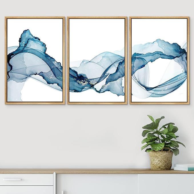 SIGNWIN Framed Canvas Print Wall Art Vibrant Pastel Minimal Smoke Wave Landscape Abstract Shapes Illustrations Minimalism Decorative Relax/Calm for Living Room, Bedroom, Office - 24"x36"x3 Natural