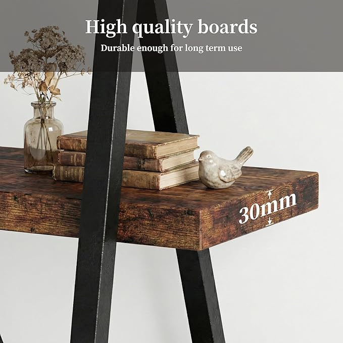 FUSUNBAO Unique 5-Tier Wooden and Metal Frame Bookshelf,Vintage Industrial Modern Style Tall Bookcase,67 "H x 12 "W x 47" L,Rustic Large Wooden Shelf,Display Shelf for Home Office,Retro Brown