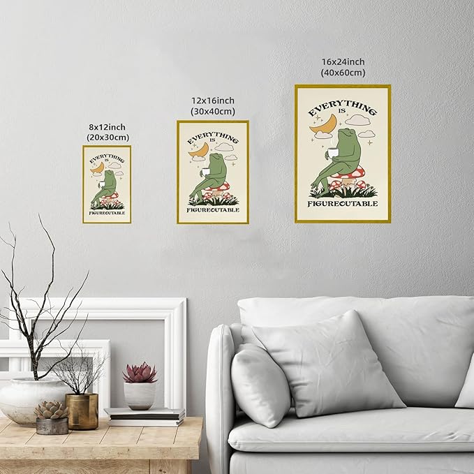 Everything Is Figureoutable Motivational Wall Art Funny Frog Coffee Inspirational Poster Positive Quote Daily Reminder Canvas Print Affirmation Wall Decor for Home Office 12x16inch Golden Framed