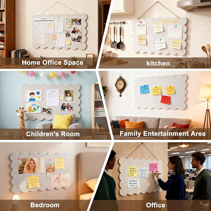 2 Pack Hanging & Wall-Mounted Felt Bulletin Board with Scalloped Edges, Multi-Use Pin Board, Cork Board Alternative for Office, Includes Hanging Rope, Hardware, and Double-Sided Tape（23.6 * 17.7inch）
