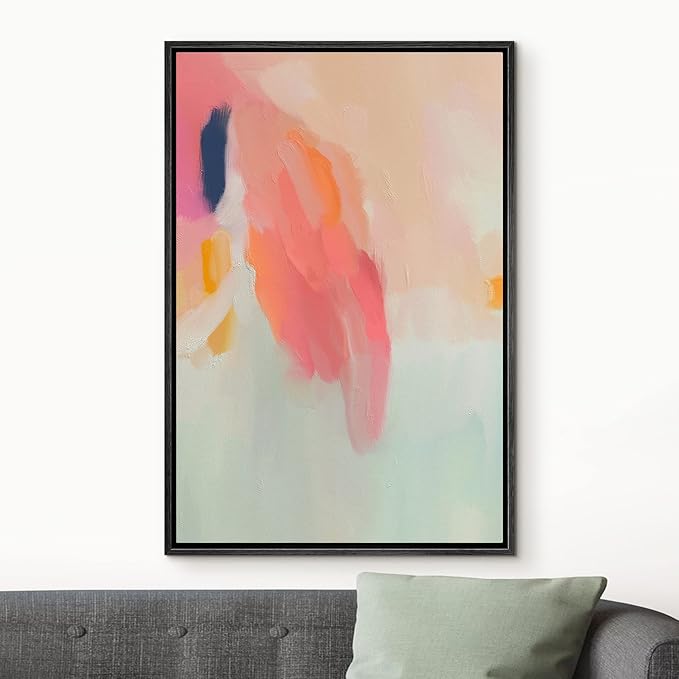 MUDECOR Framed Canvas Print Wall Art Red Orange Green Pastel Paint Strokes Abstract Shape Illustrations Modern Art Decorative Bohemian Colorful Chic for Living Room, Bedroom, Office - 16"x24" Black
