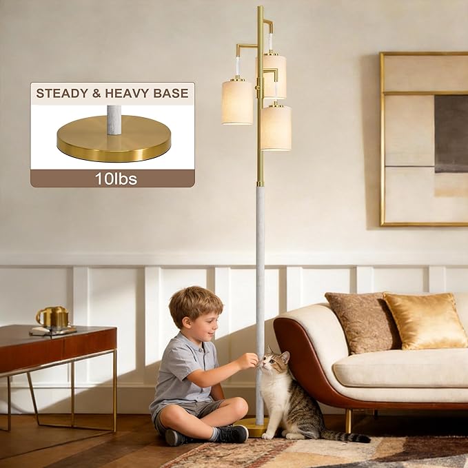 70" Dimmable Floor Lamp Wood Floor Lamps for Living Room Bedroom Mid Century Modern Floor Lamp Gold Standing Lamp Tall Lamps for Office Nursery Reading Elegant Stand Up Lamp, 3 Bulbs Included