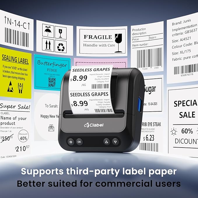 CLABEL 320B Label Maker 3 Inch Bluetooth Barcode Printer Thermal Label Printer Compatible for Small Business,Address, Office, 1 Roll 70x40mm Label