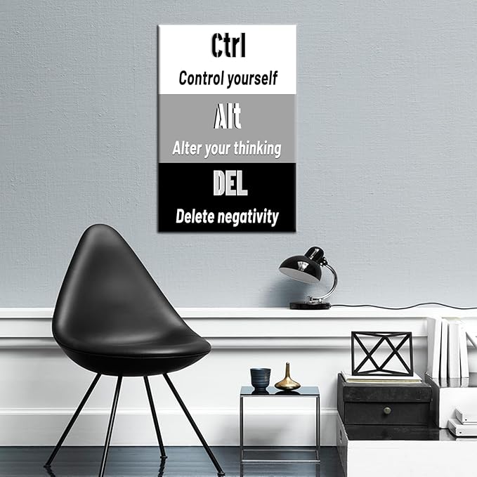 Motivational Canvas Wall Art Ctrl Alt Del Signs Painting Poster Prints Entrepreneur Quote Success Picture for Framed Home Decoration Living Room Office Bedroom Ready to Hang [12''Wx18''H]