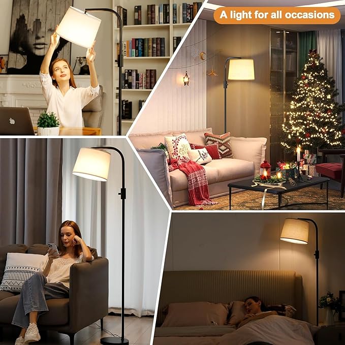 Ambimall 𝐅𝐮𝐥𝐥𝐲 𝐃𝐢𝐦𝐦𝐚𝐛𝐥𝐞 Floor Lamp - Floor Lamps with 9W 𝐋𝐄𝐃 Bulb, Standing Lamps for Living Room with Adjust Head, Modern Standing Tall Light Rotary Switch for Office