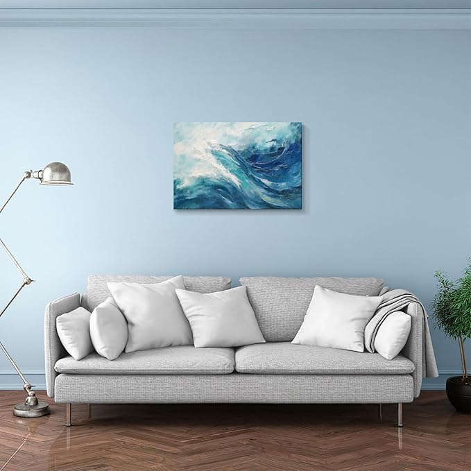 gaosoul Canvas Print Modern Abstract Ocean Paintings Blue and White Wall Art Poster or Living Room Bedroom Hallway Office Decoration 30x20in