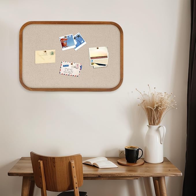 Vintage Framed Pin Board Linen Display Bulletin Board Large Cork Fabric Picture Photo Pinboard Memo Ornate Decorative Pinboard Ornate for Wall Gift(Rectangle,20'' X 30'',Light Brown)