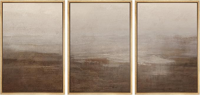SIGNWIN Framed Canvas Print Wall Art Abstract Hazy Landscape Modern Minimalist Beige and Brown Nature Wilderness Modern Art Cool for Living Room, Bedroom, Office - 24"x36"x3 Natural